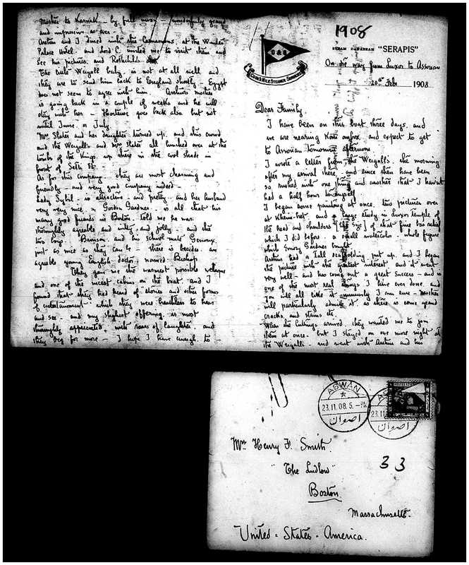 Letter from Joseph Lindon Smith to Corinna Putnam Smith, Pages 1, 2 and envelope